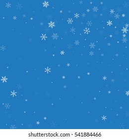 Sparse snowfall. Random scatter with sparse snowfall on blue background. Vector illustration.