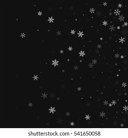 Sparse snowfall. Right gradient with sparse snowfall on black background. Vector illustration.