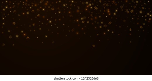 Sparse starry snow Christmas overlay. Christmas lights, bokeh, snow flakes, stars on night background. Luxury actual sparkling overlay template. Popular vector illustration.