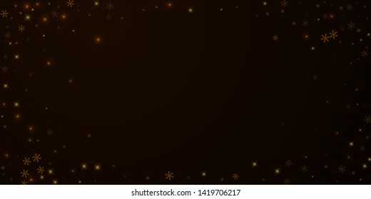 Sparse starry snow Christmas overlay. Christmas lights, bokeh, snow flakes, stars on night background. Luxury actual sparkling overlay template. Terrific vector illustration.