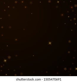 Sparse starry snow Christmas overlay. Christmas lights, bokeh, snow flakes, stars on night background. Luxury actual sparkling overlay template. Elegant vector illustration.
