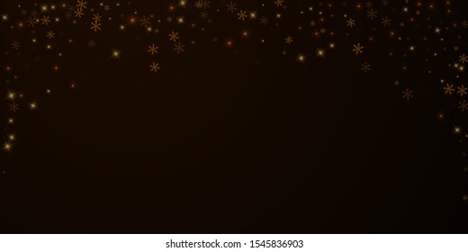 Sparse starry snow Christmas overlay. Christmas lights, bokeh, snow flakes, stars on night background. Luxury actual sparkling overlay template. Indelible vector illustration.