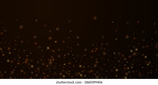 Sparse starry snow Christmas overlay. Christmas lights, bokeh, snow flakes, stars on night background. Luxury actual sparkling overlay template. Lively vector illustration.