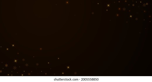 Sparse starry snow Christmas overlay. Christmas lights, bokeh, snow flakes, stars on night background. Luxury actual sparkling overlay template. Fair vector illustration.