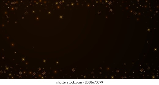 Sparse starry snow Christmas overlay. Christmas lights, bokeh, snow flakes, stars on night background. Luxury actual sparkling overlay template. Superb vector illustration.
