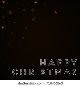 Sparse starry snow Happy Christmas greeting card on brown background. Delightful vector illustration.