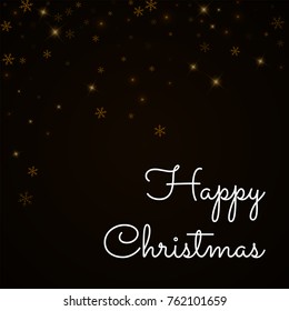 Sparse starry snow Happy Christmas greeting card on brown background. Gorgeous vector illustration.