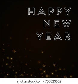 Sparse starry snow Happy New Year greeting card on brown background. Graceful vector illustration.