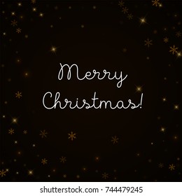 Sparse starry snow Merry Christmas greeting card on brown background. Unusual vector illustration.