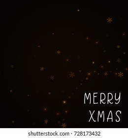 Sparse starry snow Merry Xmas greeting card on brown background. Amazing vector illustration.