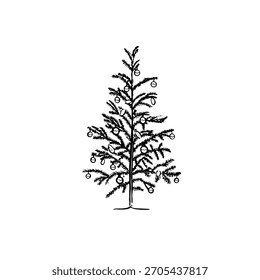 Un árbol de abeto de Navidades con estilo escaso, dibujado a mano en negro.