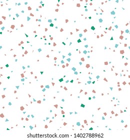 Sparse Terrazzo Seamless Repeat Vector Pattern.  Multicolor on white.  Thousands of random non-overlapping elements.  Generative Art (made with code). 