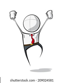 Sparse vector illustration of a of a generic Business cartoon character in a winning pose.