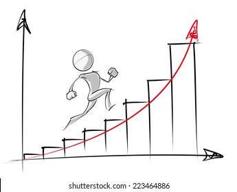 Sparse Vector Illustration Of A Of A Generic Cartoon Character Up An Exponential Growth Chart.