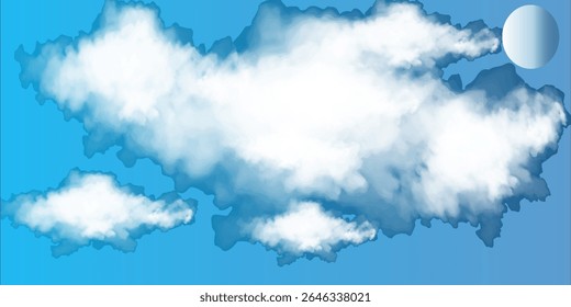 Sparse white clouds and panoramic blue sky background. It can be used as a stretch ceiling, wallpaper, design element, banner and ceiling decoration image.