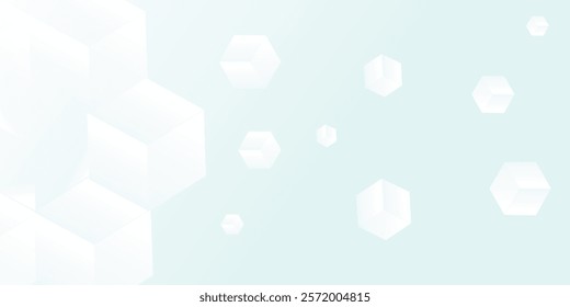 Sparsely arranged random height scaled cubes or boxes perspective view geometry background wallpaper banner, flat lay, 3D illustration