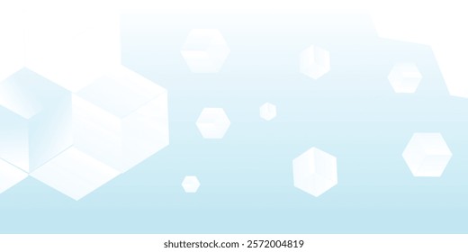 Sparsely arranged random height scaled cubes or boxes perspective view geometry background wallpaper banner, flat lay, 3D illustration