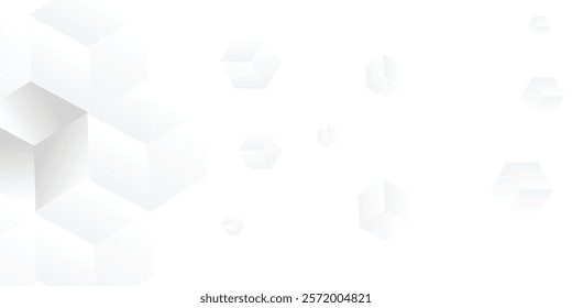 Sparsely arranged random height scaled cubes or boxes perspective view geometry background wallpaper banner, flat lay, 3D illustration