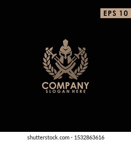 Sparta Gladiator Head Logo With Sword And Leaf Design Vector Template With Luxury