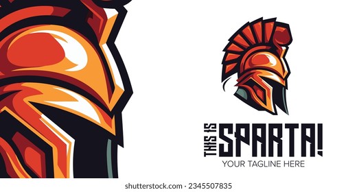 Sparta Head Triumph": Modernes Spartan Helmet Mascot-Vectorlogo-Design für Sport, Esport-Team, Badge, Emblem, T-Shirt-Druck