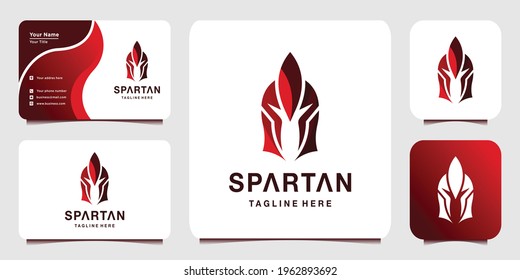 Sparta logo with unique concept, head, trojan, red, helmet, Premium Vector