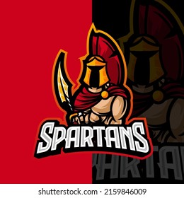 Sparta, Spartan, Knight, Soldier, Spartan Helmet, Fighter E-Sport Gaming Logo, Mascot, and Emblem Template Isolated Vector. Illustration Logo. Suitable for Game, Streamer, and E-Sport Team.