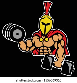sparta / spartan warrior berotot memegang barbells esport gaming logo maskot template