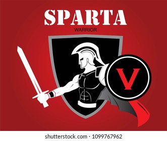 sparta warrior holds sword and shield