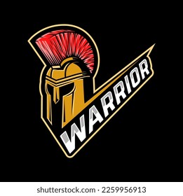 Sparta warrior mascot or icon. Sport tournament vector symbol with medieval soldier, antique gladiator or Sparta fighter helmet. Ancient Greece knight military icon or emblem