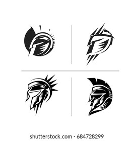 Sparta warrior, soldier or fighter helmet set icon, vector illustration