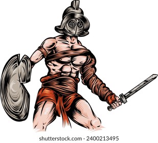 Gladiador espartaco guerrero esclavo romano . ilustración vectorial