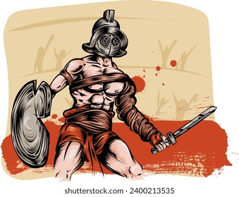 guerrero de esclavos gladiador de espartaco en el colosseo. ilustración vectorial