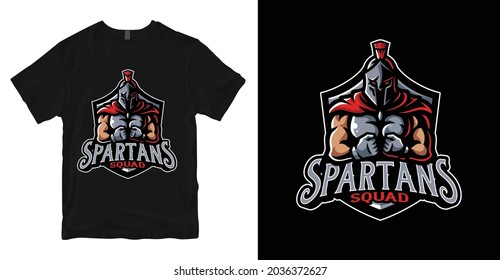 Spartan 2 - mascot logo t-shirt design. Vector print, typography, Halloween, poster, print, emblem. Global swatches.