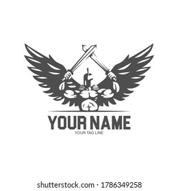 spartan angel with two sword logo vector illustration