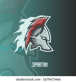Spartan athletic club vector logo concept isolated on dark background. Modern sport team mascot badge design. E-sports team logo template with spartan vector illustration