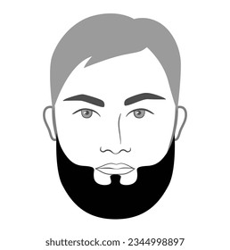 Spartan Beard style men in face illustration Facial hair mustache. Vector grey black portrait male Fashion template flat barber collection set. Stylish hairstyle isolated outline on white background.