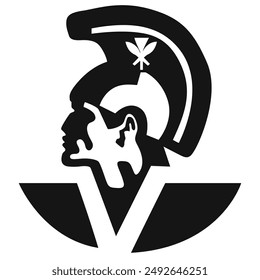Spartan black Ancient roman gladiator with headgear protection silhouette of medieval classical Greek soldier