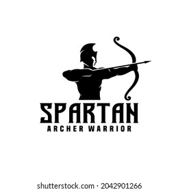 Spartan with Bow Arrow, Muscular Myth Greek Archer Warrior Silhouette Logo design