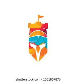 Spartan castle vector logo design template. Warrior Spartan logo design template.	