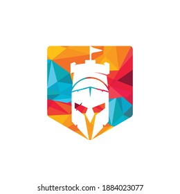 Plantilla de diseño del logotipo vectorial del castillo espartano. Plantilla de diseño del logotipo de Warrior Spartan.	