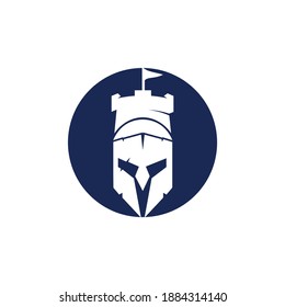 Plantilla de diseño del logotipo vectorial del castillo espartano. Plantilla de diseño del logotipo de Warrior Spartan.	