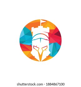 Plantilla de diseño del logotipo vectorial del castillo espartano. Plantilla de diseño del logotipo de Warrior Spartan.	
