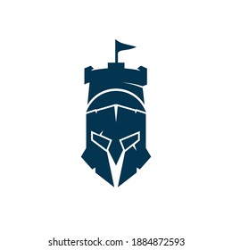 Plantilla de diseño del logotipo vectorial del castillo espartano. Plantilla de diseño del logotipo de Warrior Spartan.	