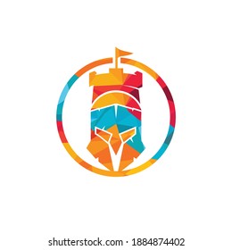 Spartan castle vector logo design template. Warrior Spartan logo design template.	