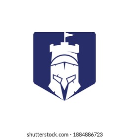 Plantilla de diseño del logotipo vectorial del castillo espartano. Plantilla de diseño del logotipo de Warrior Spartan.	