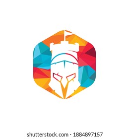 Spartan castle vector logo design template. Warrior Spartan logo design template.	