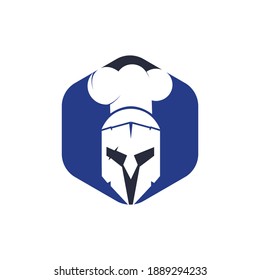 Spartan chef vector logo design template. Minimal logo of chef warrior with chef hat vector illustration.	
