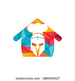 Spartan chef vector logo design template. Minimal logo of chef warrior with chef hat and home vector illustration.	