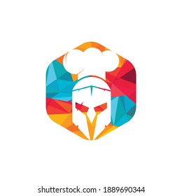 Spartan chef vector logo design template. Minimal logo of chef warrior with chef hat vector illustration.	
