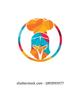 Spartan chef vector logo design template. Minimal logo of chef warrior with chef hat vector illustration.